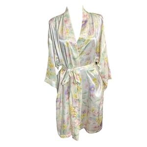 Vtg Dentelle Robe Short Floral Pastel Belt Women LG Pockets Bridal Romance